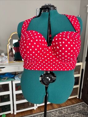 torrid Red and White Polka Dot Halter Swim Top